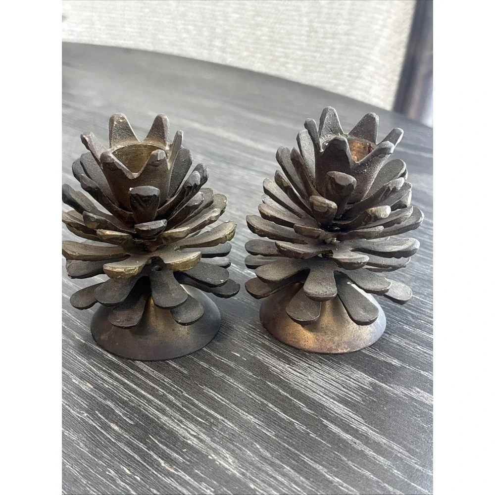 Vintage Brass Pine Cone Candle Holders Set of 2 Christmas‎ Holiday Decor